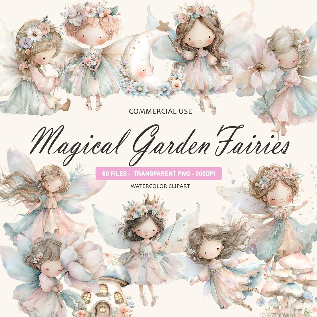 Pink Watercolor Fairy Garden Clipart PNG, Fantasy Character Clipart ...