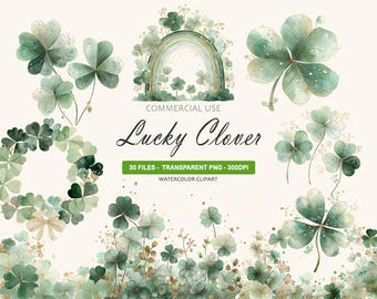 St Patrick’s Day Clipart Bundle Watercolor Shamrock Clover PNG Wreath Frame Border for Cards Stickers