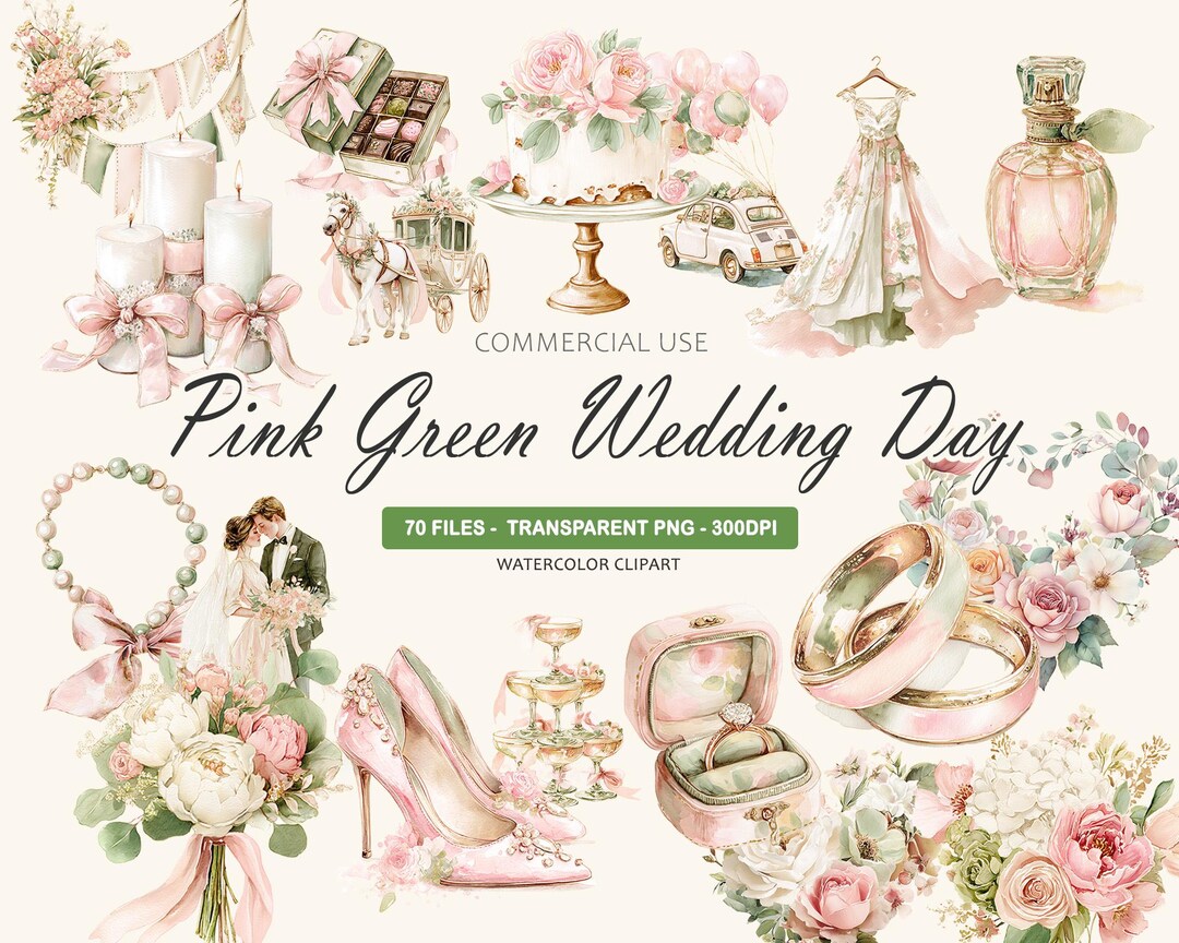 Wedding Clipart PNG Bundle Easy to Use Watercolor Floral Wedding ...