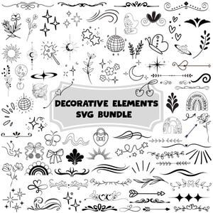 SVG-bundel met decoratieve elementen: tekstscheidingstekens, ornamenten, sierlijke doodles, digitale bestanden (direct te downloaden)