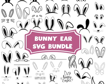 Bunny Ears SVG Bundle, Happy Easter Rabbit Graphics (Digital Download)