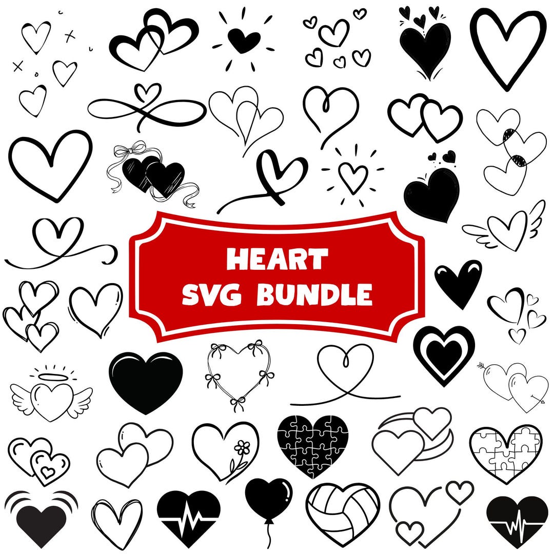 Heart SVG Bundle: Doodle & Hand Drawn Valentine Designs (digital ...