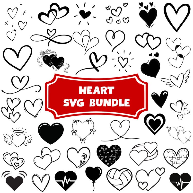 Heart SVG Bundle: Doodle & Hand Drawn Valentine Designs (digital ...