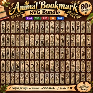 Paquete de 88 marcapáginas de animales en formato SVG, para corte láser, Cricut y diseños de naturaleza (descarga digital).