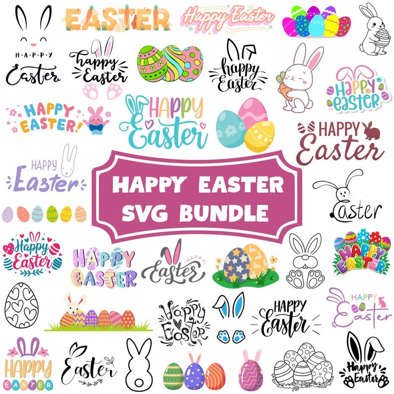 Happy Easter SVG Bundle, Spring Bunny and Egg Designs (digital Download ...