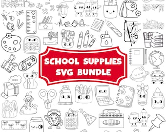 SVG-bundel met schoolspullen: Clipart voor de start van het schooljaar, afbeeldingen voor leerkrachten (digitale bestanden)