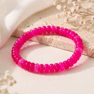 Pulseira de Quartzo Rubi Rosa com Contas Rondelle de 8 mm | Joia Natural Feita à Mão | Pulseira de Cristal Rosa Rara | Presente de Cura Espiritual para Mulheres