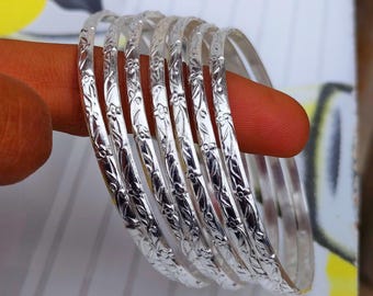 Handmade 925 Sterling Silver Bangle Set Of 7,  Boho Stackable Bracelets,  Mother's Day Gift