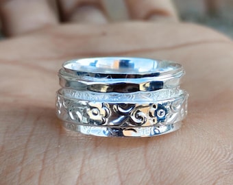 925 Sterling Silver Spinner Ring, Handmade Boho Anxiety Fidget Band, Gift Jewelry,
