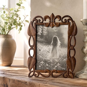 Vintage Metal Fleur De Lis Picture Frame Ornate Scroll Leaf Design Rustic Decor