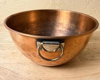 Vintage Copper Mixing Bowl Ring Handles 7 Inch Rustic Kitchen Decor
