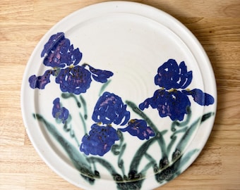 Vintage Clouds Folsom Studio Pottery Plate Hand Painted Purple Floral 14 Inch