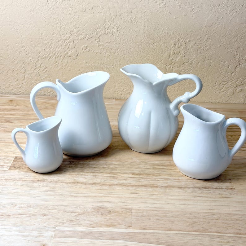 Vintage White Pitcher Set, Graduated Farmhouse Creamer Kitchen Decor - Etsy