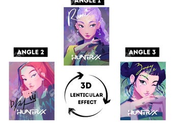 3Dレンチキュラーポスター | K-POPデーモンハンターアイドルポートレート | ゾーイ、ルミ、ミラ | HUNTRIX