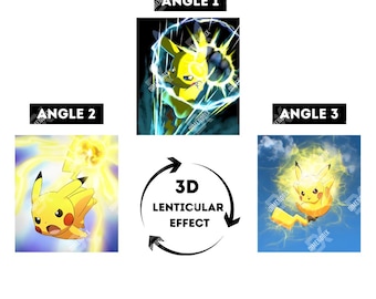 3Dレンチキュラーポスター | ピカチュウポケモンカード | ポケモンポスター | ピカチュウサンダーボルト | リザードン | カメックス | ゲームルーム装飾