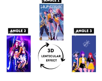 3Dレンチキュラーポスター | K-POP デーモンハンターズ バトルスクワッド | ゾーイ、ルミ、ミラ | ハントリックスポスター | サジャボーイズ