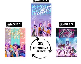 3Dレンチキュラーポスター | K-POP デーモンハンター映画ポスター | ゾーイ、ルミ、ミラ | サジャボーイズポスター