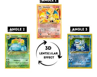 3Dレンチキュラーポスター | ポケモンカード第1版 | ポケモンポスター | リザードン | カメックス | フシギバナ | ゲームルーム装飾