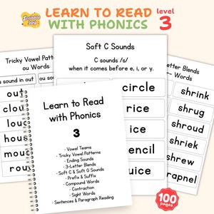 フォニックスで読み方を学ぶ3、フォニックス幼稚園ブック、読書練習ワークブック、上級単語パターン
