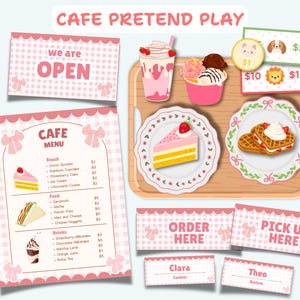 Cafe Pretend Play Printable Set, Kids Play Cafe Kit, Dramatic Play, Toddler Activity, Instant Download