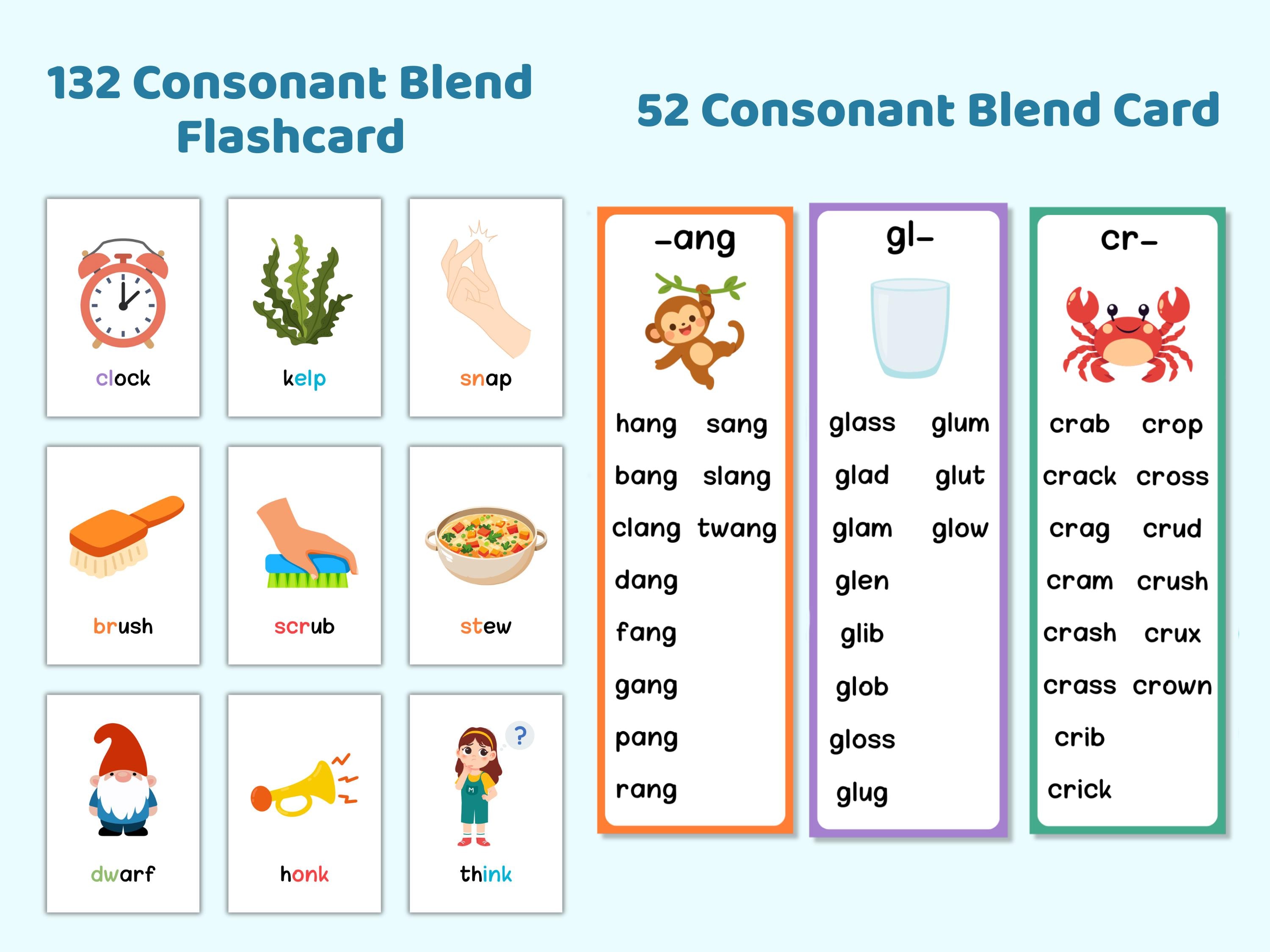 184 Consonant Blend Flashcards, Printable Blend Cards, Beginning ...