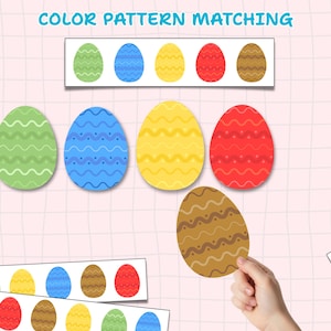 Easter Color Sequence Matching Printable, Egg Pattern Matching Game, Preschool Learning Activity