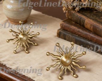 Tirador pequeño de latón con diseño de rayos de sol: Tirador creativo para cajones, armarios y gabinetes.