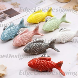 Fish Shape Ceramic Drawer Knob: Colorful Cabinet Handle For Bookcase Kitchen