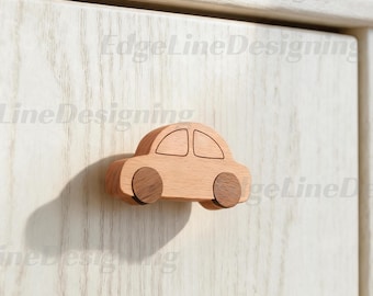 Tirador de cajón con forma de coche para habitación infantil: Tirador de armario de madera natural