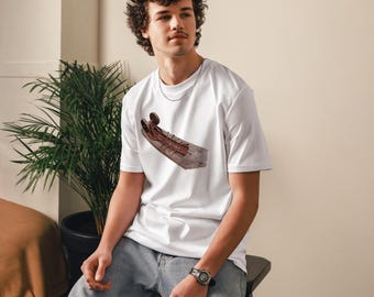 Old wooden skateboard 70s shirt