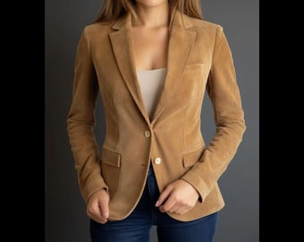 Brown Suede Blazer for Women | Vintage Style Tailored Jacket | Fall Fashion Coat