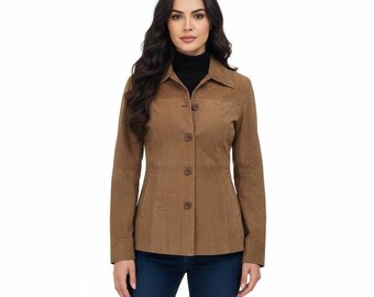Brown Suede Blazer for Women | Vintage Style Tailored Jacket | Fall Fashion Coat