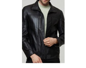 Herren schwarze Lederjacke Vintage Style Reißverschluss Jacke