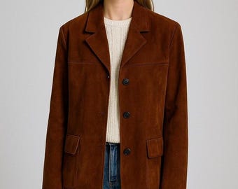 Brown Suede Blazer for Women | Vintage Style Tailored Jacket | Fall Fashion Coat
