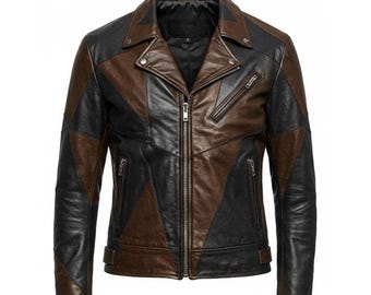 Herren Black & Brown Lederjacke Vintage Style Reißverschluss Mantel