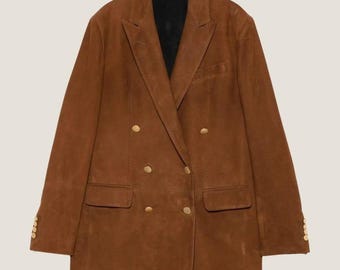 Bruine suède blazer voor dames | Op maat gemaakt jasje in vintagestijl | Herfstmode jas