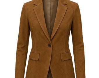 Brown Suede Blazer for Women | Vintage Style Tailored Jacket | Fall Fashion Coat