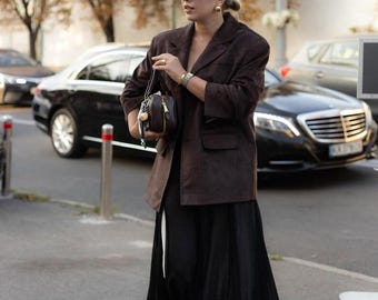 Bruine suède blazer voor dames | Op maat gemaakt jasje in vintagestijl | Herfstmode jas