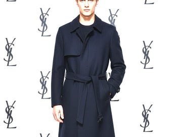 Vintage Yves Saint Laurent Blazer Blue Wool Double Breasted Coat