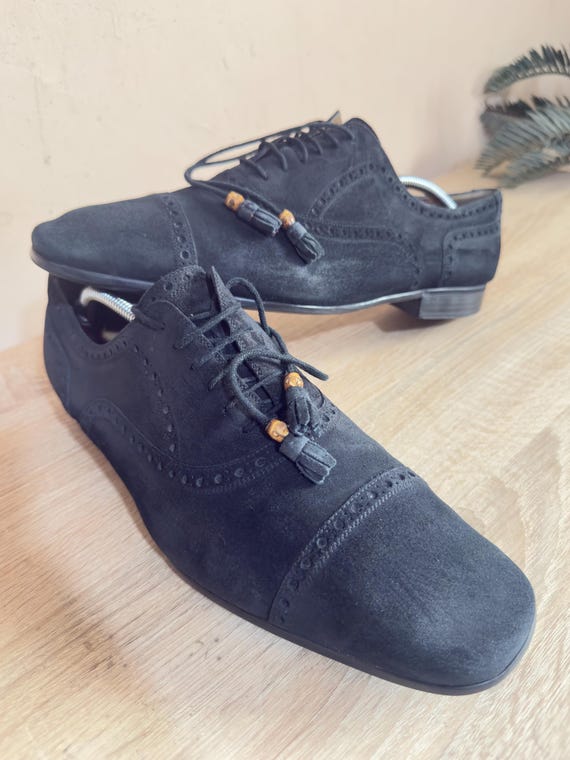 Loafers Gucci Derby Classic Suede Navy Blue Bamboo Laces Size 13 - Etsy