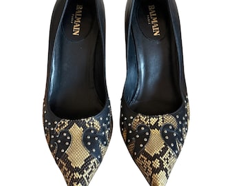 Authentic balmain womens high heels calfskin snake an real leather luxury shoes black stiletto heels size 37 eu 6.5  7 us luxury women