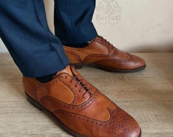 Berluti Oxford herenschoenen van cognacbruin leer, maat 40.5 EU, 6.5 UK, 7.5 US