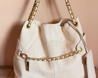Vintage Armani leather shoulder bag women white luxury authentic armani leather bag white shoulder classic vintage women gift for her