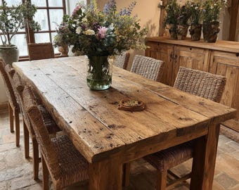 Solid Oak Live Edge Dining Table, Rustic Farmhouse Handmade Furniture