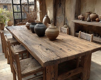 Custom Walnut Farmhouse Table, Handmade Live Edge Dining Furniture, Rustic Modern Solid Wood Table