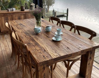 Solid Oak Live Edge Dining Table, Rustic Farmhouse Design, Custom Handmade Furniture