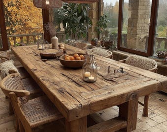 Custom Handmade Wood Dining Table, Solid Walnut Live Edge Furniture, Rustic Modern Kitchen Table