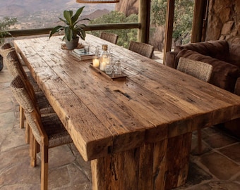Handmade Solid Oak Live Edge Dining Table, Rustic Farmhouse Design
