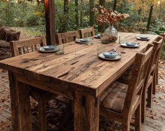 Custom Live Edge Oak Dining Table, Handmade Solid Wood Farmhouse Kitchen Furniture