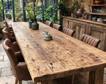 Custom Live Edge Oak Dining Table, Handmade Rustic Farmhouse Furniture